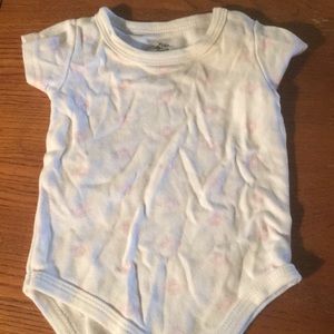 3-6 month white with pink print onesie